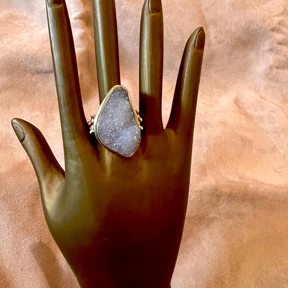 Light blue crystal quartz Sterling Silver ring. Size approx 71/2.